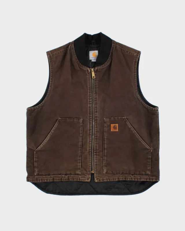 Vintage Carhartt Brown V02 Oversized Quilt Lined Cotton Workwear Gilet - L sold by Rokit