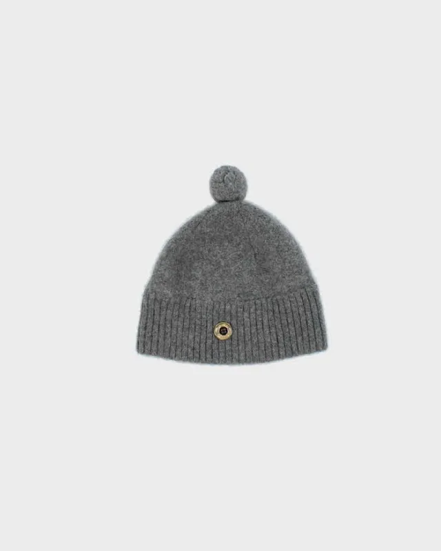 Tory Burch Grey Pure Cashmere Button Bobble Beanie - One Size sold by Rokit