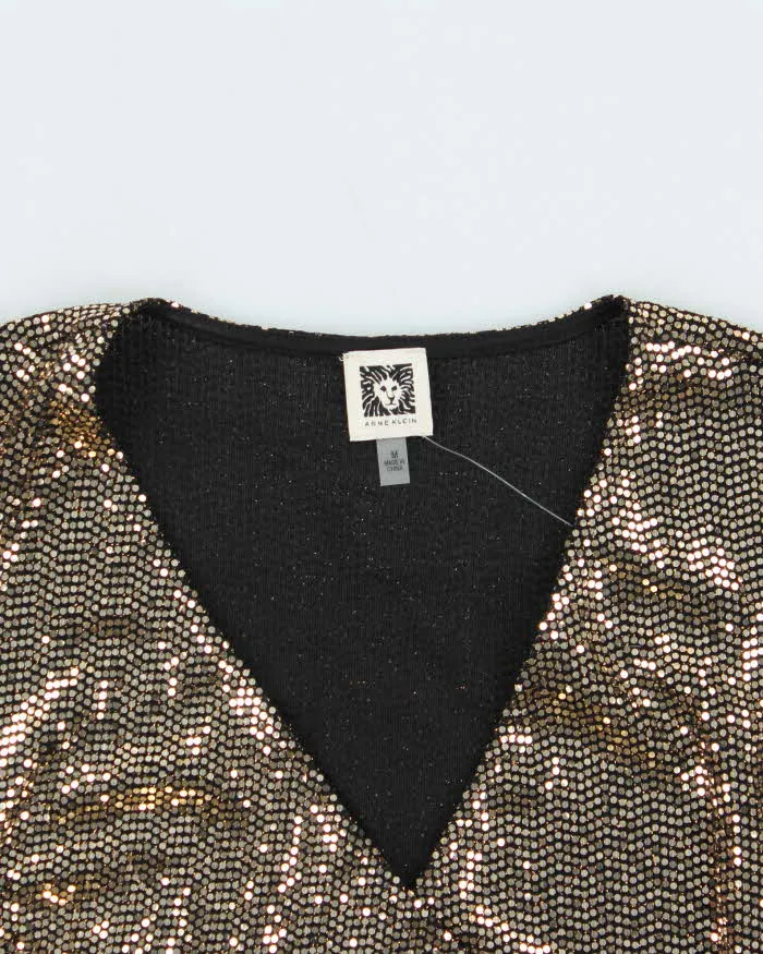 Vintage 00s Women's Anne Klein Gold Sequined Long Sleeve Party Top - M sold by Rokit product image thumbnail 3