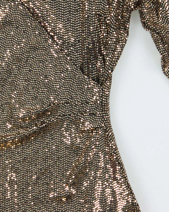 Vintage 00s Women's Anne Klein Gold Sequined Long Sleeve Party Top - M sold by Rokit product image thumbnail 4