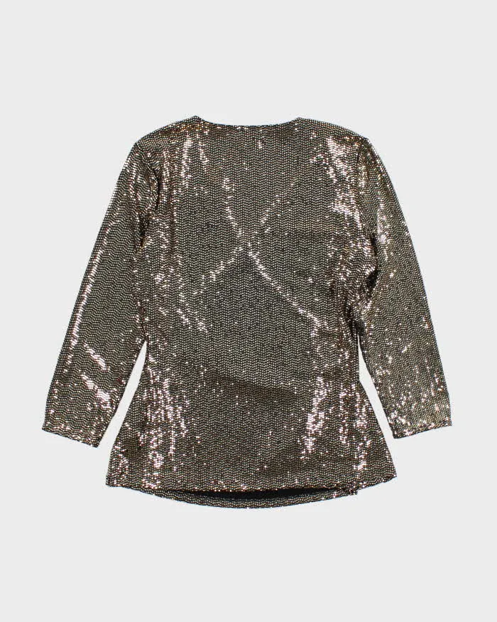 Vintage 00s Women's Anne Klein Gold Sequined Long Sleeve Party Top - M sold by Rokit product image thumbnail 2