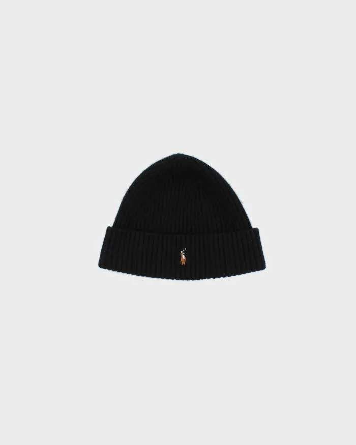 Vintage Polo Ralph Lauren Black Ribbed Wool Blend Beanie - One Size sold by Rokit