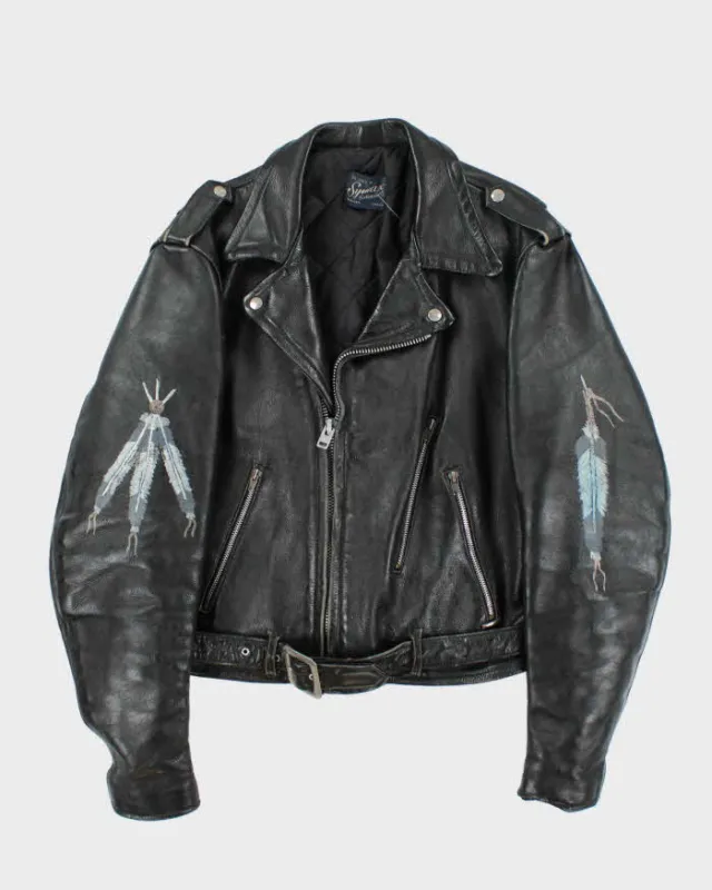 Vintage 1960s Symax Hand Painted Classic Horsehide Leather Biker Jacket - L sold by Rokit