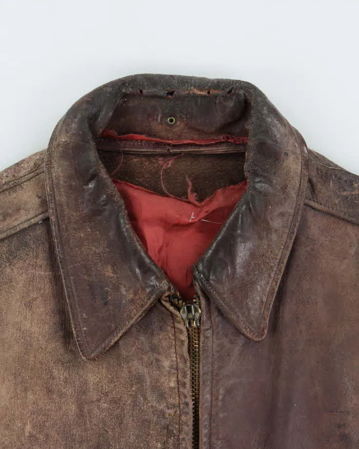 Vintage 1950s Brown Distressed Horsehide Leather A2 Style Flight Jacket - L sold by Rokit product image thumbnail 3