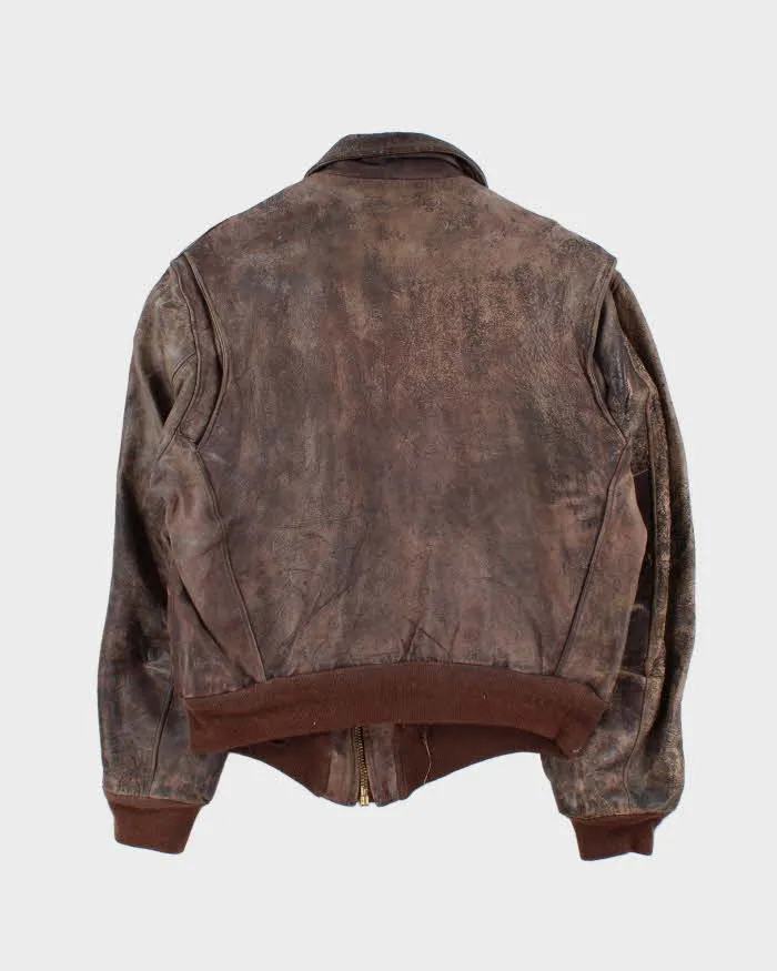 Vintage 1950s Brown Distressed Horsehide Leather A2 Style Flight Jacket - L sold by Rokit product image thumbnail 2
