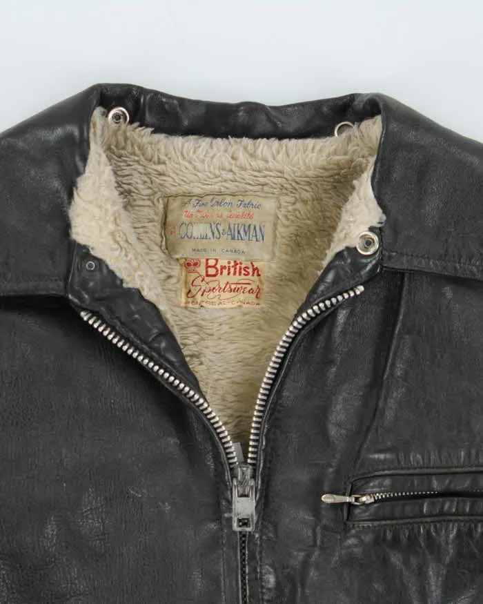 Vintage 1950s Black Sherpa Lined Leather Flight Jacket - M sold by Rokit product image thumbnail 3