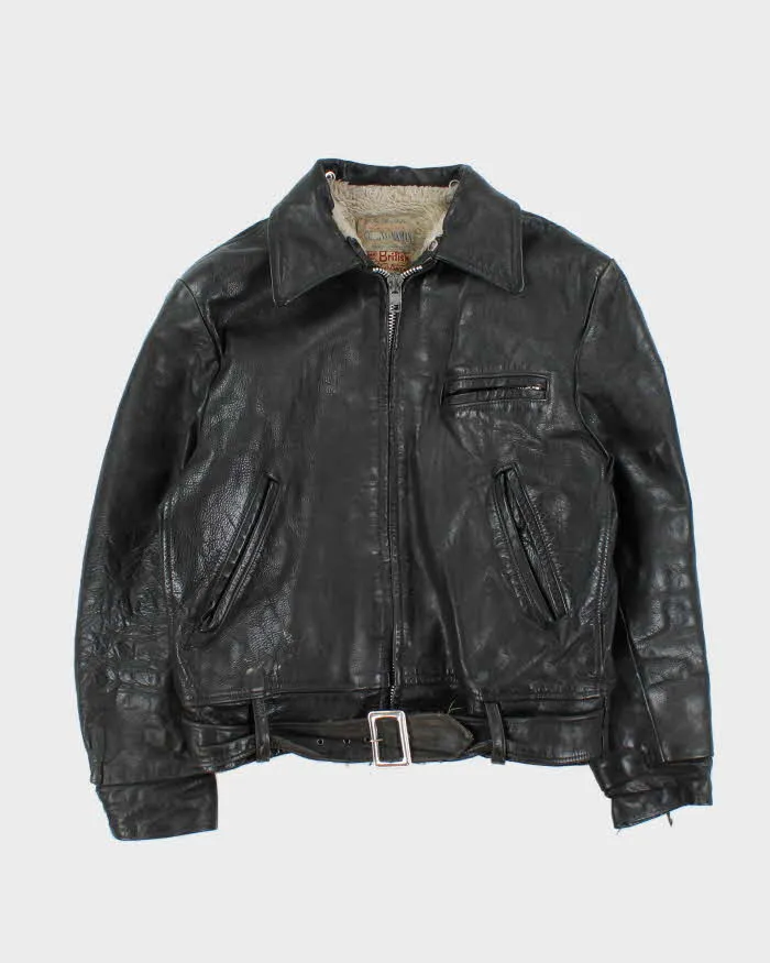 Vintage 1950s Black Sherpa Lined Leather Flight Jacket - M sold by Rokit