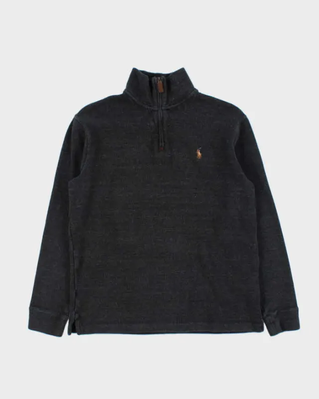 Vintage Polo Ralph Lauren Grey Classic Quarter-Zip Sweatshirt - S sold by Rokit