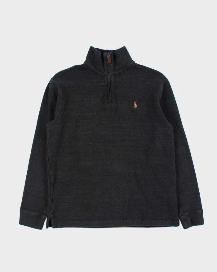 Vintage Polo Ralph Lauren Grey Classic Quarter-Zip Sweatshirt - S sold by Rokit