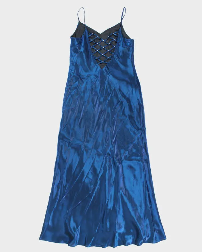 Vintage 1990s Women's Blue Satin Amoretti Maxi Dress - Size M sold by Rokit product image thumbnail 2