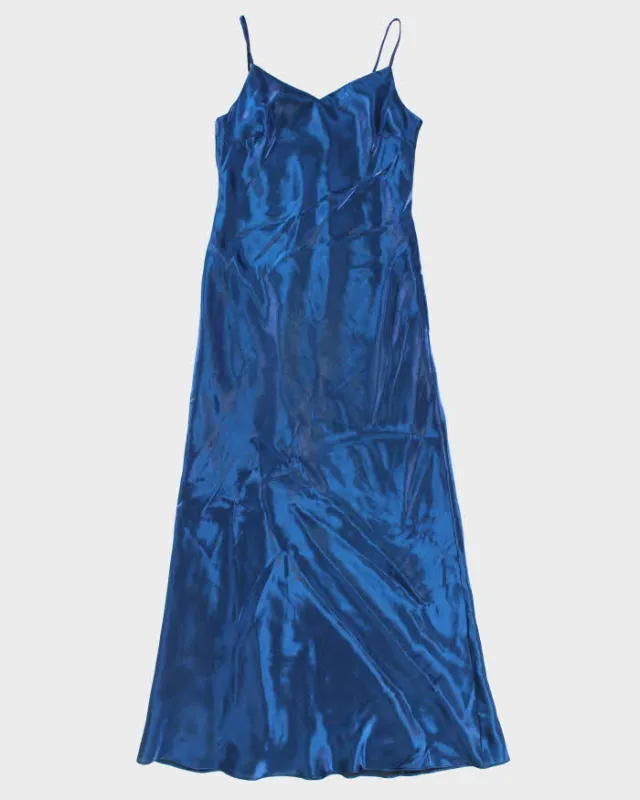 Vintage 1990s Women's Blue Satin Amoretti Maxi Dress - Size M sold by Rokit