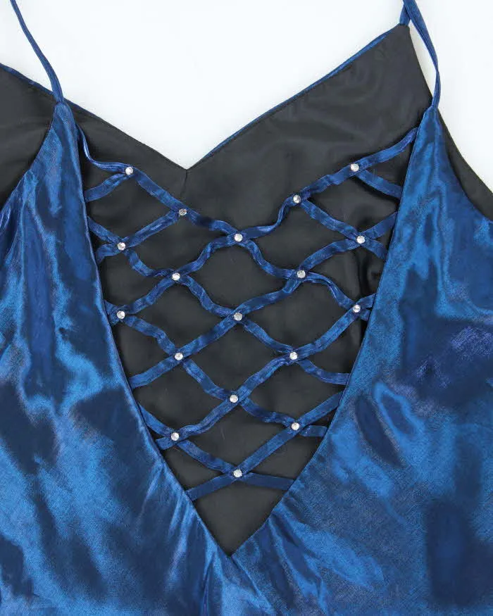 Vintage 1990s Women's Blue Satin Amoretti Maxi Dress - Size M sold by Rokit product image thumbnail 4