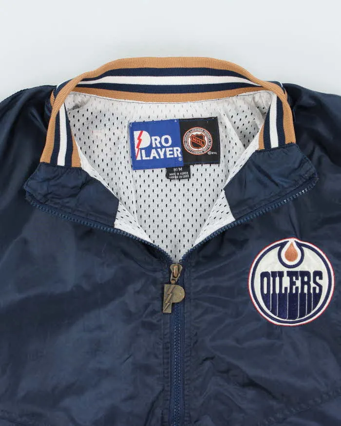 Vintage 1990s Navy Pro Player NHL Oilers Half-Zip Pullover Windbreaker Jacket - M sold by Rokit product image thumbnail 3