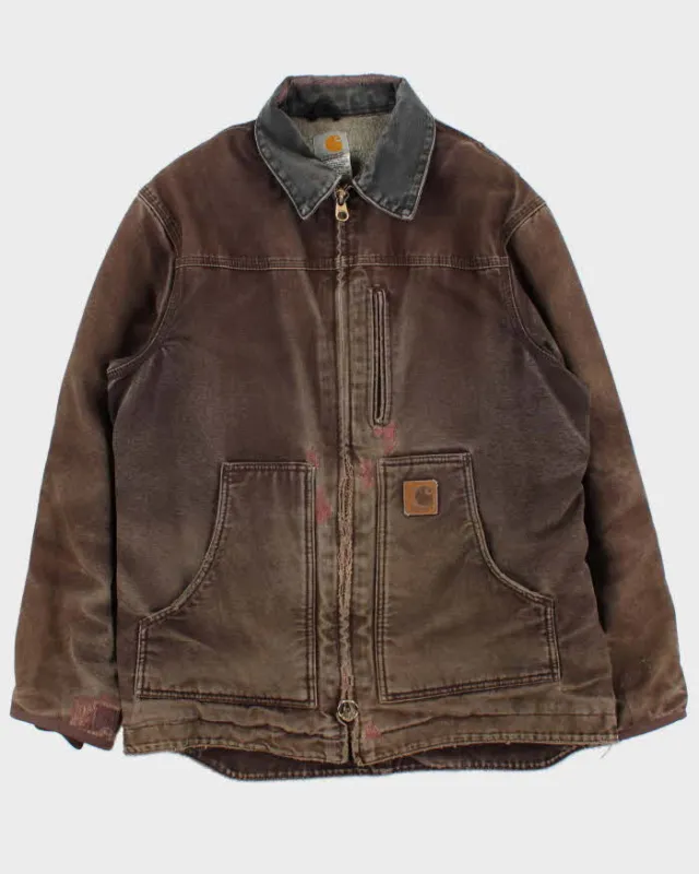 Vintage 00s Brown Carhartt C81 Sherpa Lined Distressed Oversized Workwear Chore Jacket - M made by Carhartt