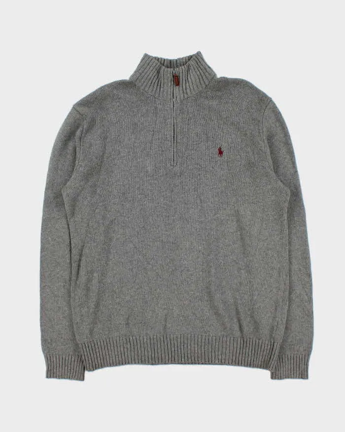 Vintage 00s Polo Ralph Lauren Grey Quarter-Zip Knit Jumper - M sold by Rokit