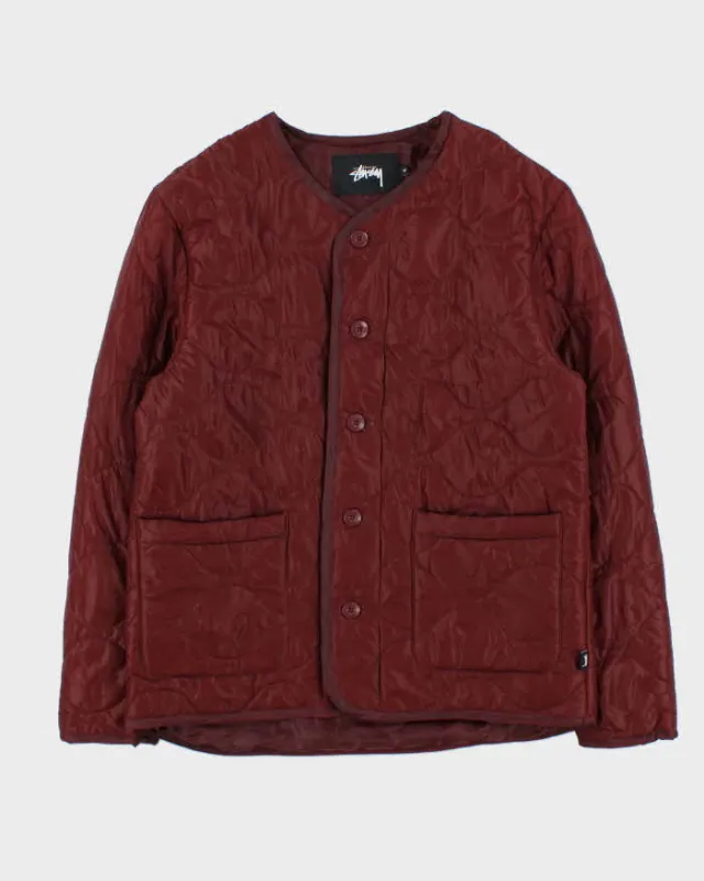 Stussy Burgundy Quilted Oversized Liner Jacket - M sold by Rokit