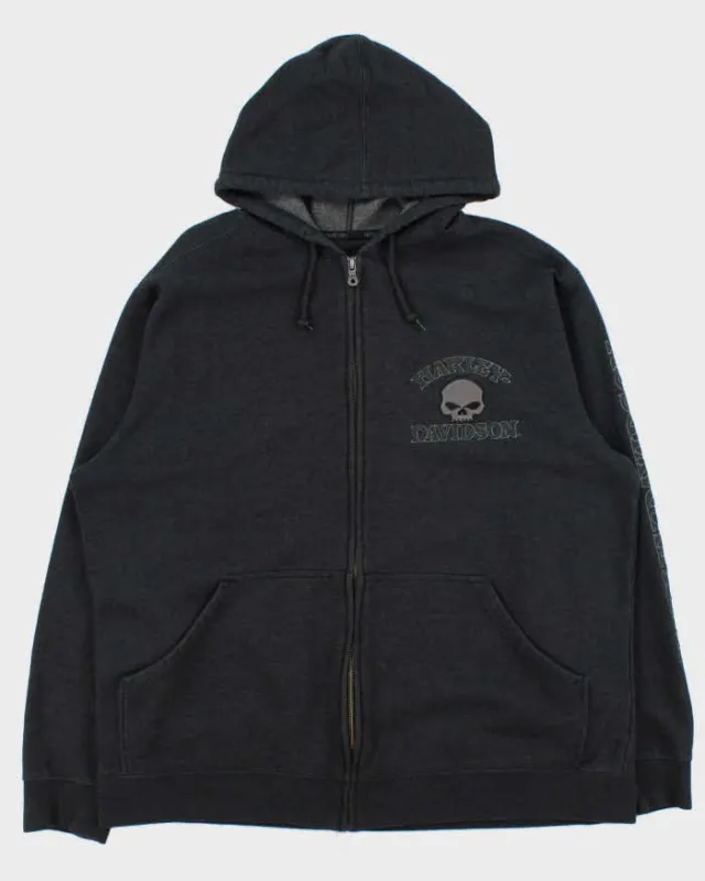 Vintage Harley Davidson Skull Embroidered Zip Up Hoodie - XL sold by Rokit