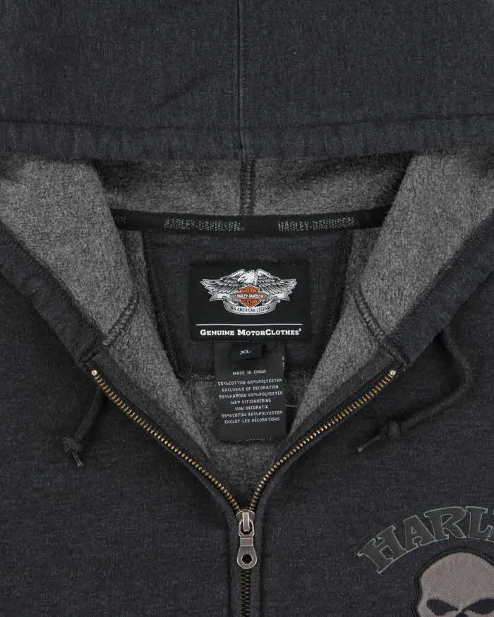 Vintage Harley Davidson Skull Embroidered Zip Up Hoodie - XL sold by Rokit product image thumbnail 3