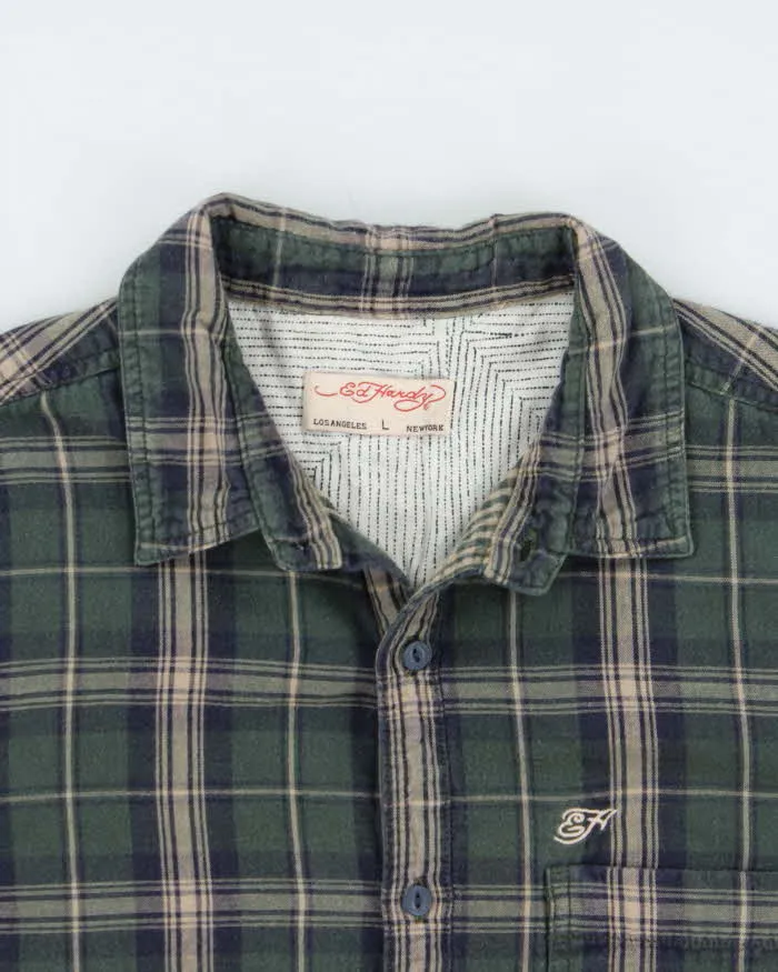 Vintage Y2K 00s Ed Hardy Gingham Lined Plaid Long Sleeve Flannel Shirt - L sold by Rokit product image thumbnail 4