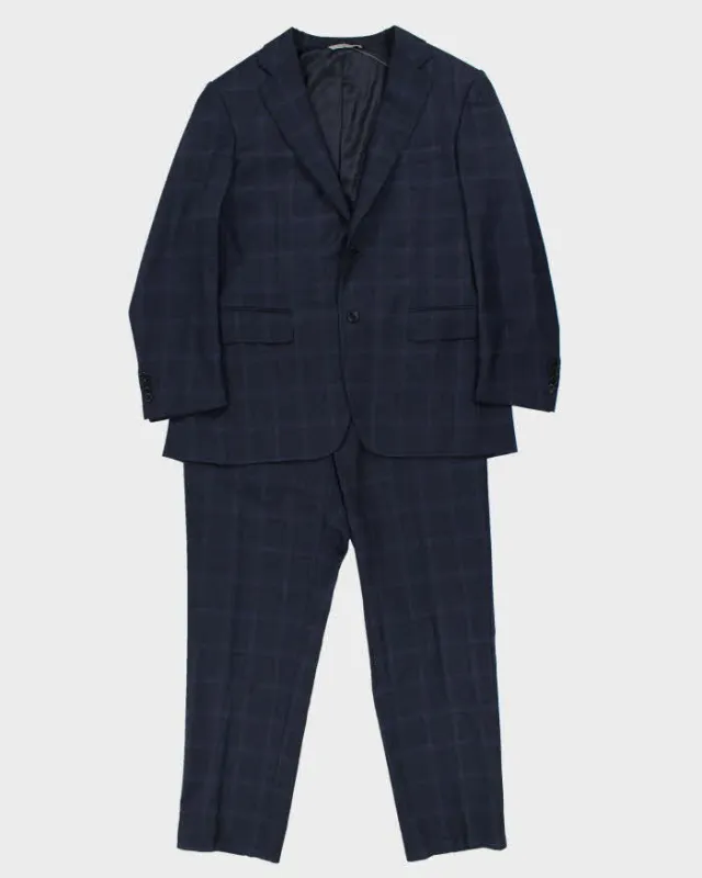 Vintage Canali Navy Blue Check Wool Straight Leg Two-Piece Suit - XL sold by Rokit