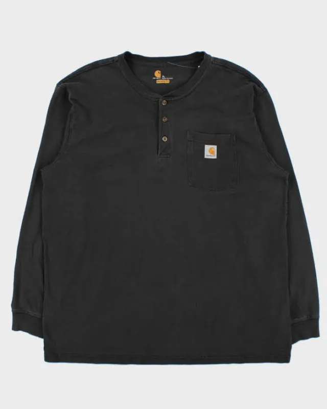 Vintage Carhartt Faded Black Original Fit Pocket Long Sleeve Henley T-Shirt - XL sold by Rokit