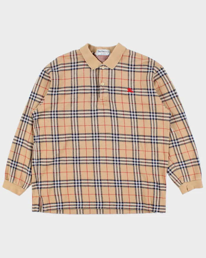 Vintage 1980s Burberry Nova-Check Long Sleeve Polo Shirt - L sold by Rokit
