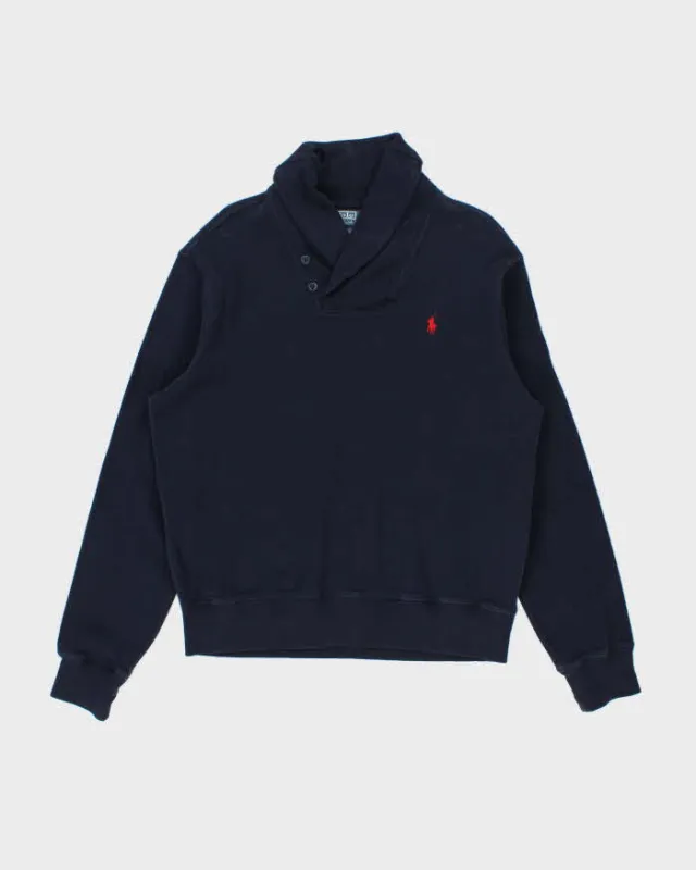 Vintage 00s Polo Ralph Lauren Navy Shawl Neck Sweatshirt - L sold by Rokit