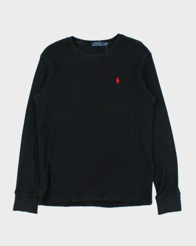 Vintage Polo Ralph Lauren Black Long Sleeve Waffle T-Shirt - L sold by Rokit