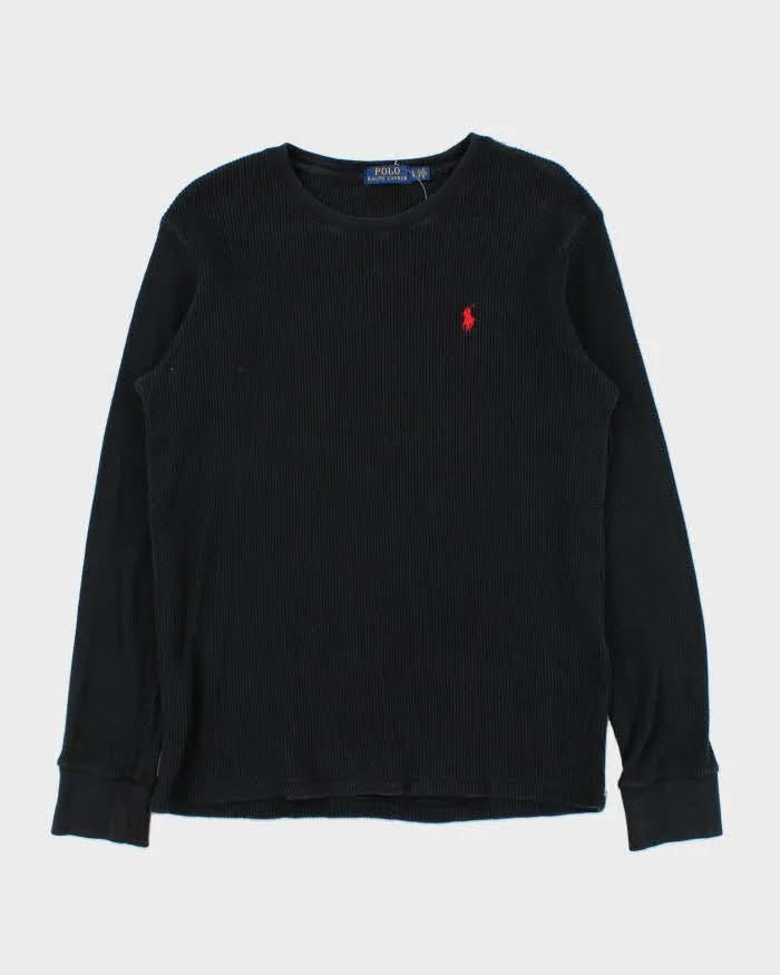 Vintage Polo Ralph Lauren Black Long Sleeve Waffle T-Shirt - L sold by Rokit