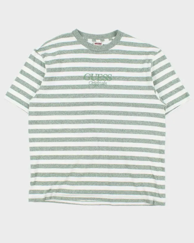 Guess Jeans Retro Striped Crewneck Oversized T-Shirt - L sold by Rokit