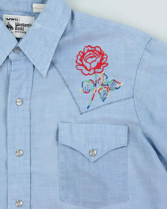Vintage 1980s Pale Blue MWG Floral Embroidered Western Long Sleeve Shirt - XL sold by Rokit product image thumbnail 4