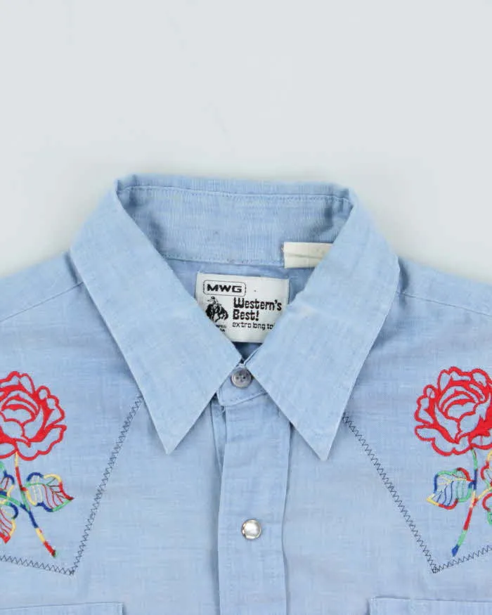 Vintage 1980s Pale Blue MWG Floral Embroidered Western Long Sleeve Shirt - XL sold by Rokit product image thumbnail 3