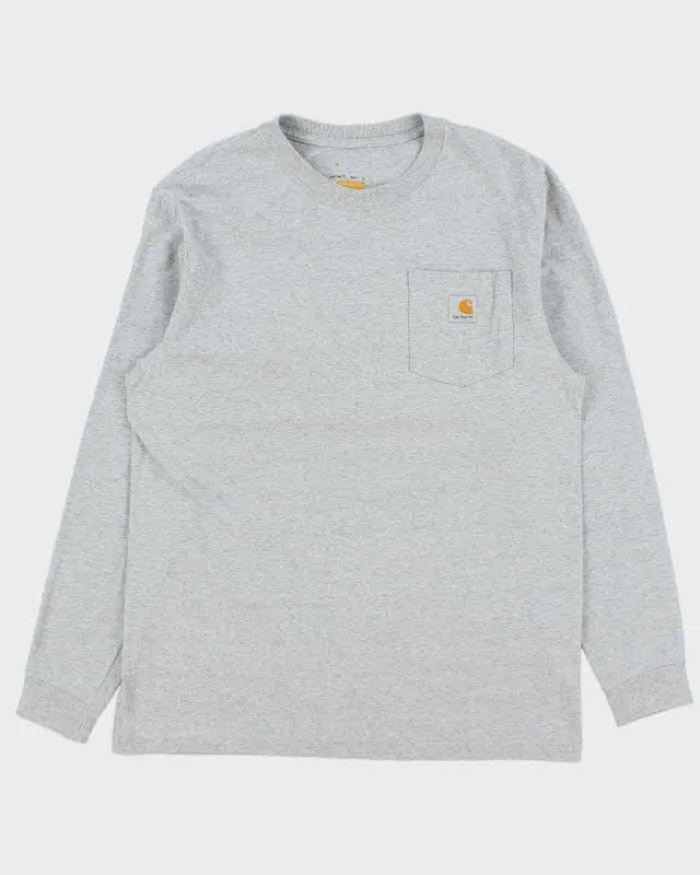 Vintage Carhartt Grey Loose Fit Long Sleeve Pocket T-Shirt - M sold by Rokit