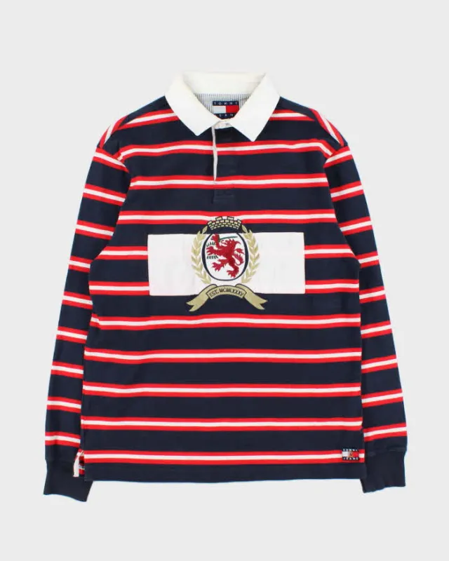 Vintage Tommy Hilfiger Striped Embroidered Cotton Long Sleeve Oversized Rugby Shirt - M sold by Rokit
