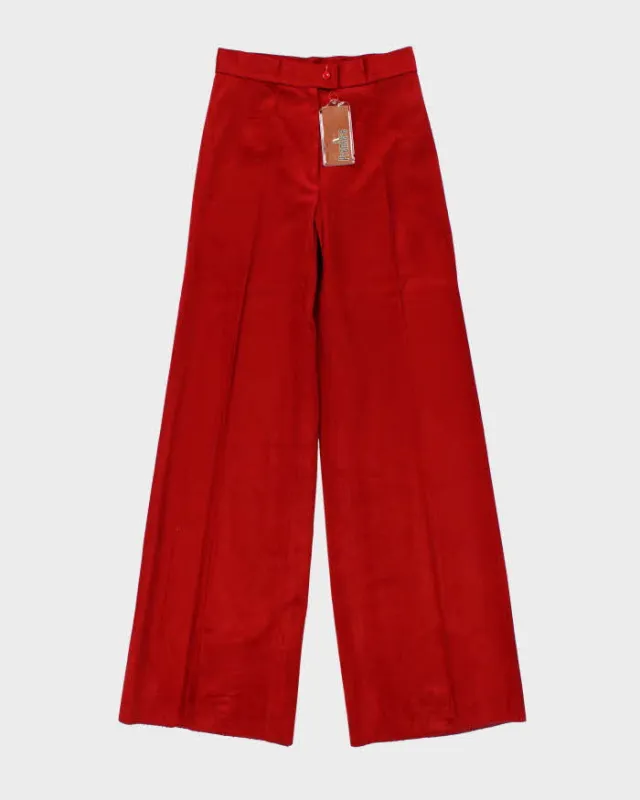 DSWT Vintage 1970s Women's Red Velour High Waisted Flared Trousers - W26 L33 sold by Rokit