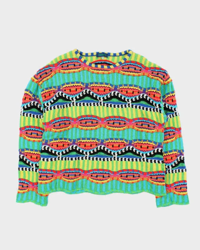 Vintage 1980s Women's MicMac Paris Multicoloured 3D Textured Oversized Knit Sweater - M sold by Rokit