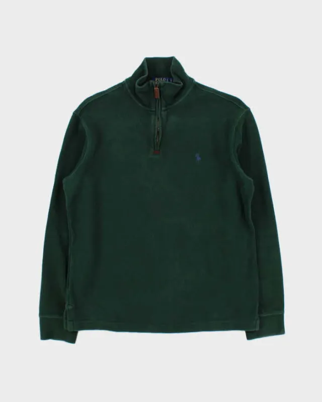 Vintage Polo Ralph Lauren Green Cotton Quarter-Zip Sweatshirt - S sold by Rokit