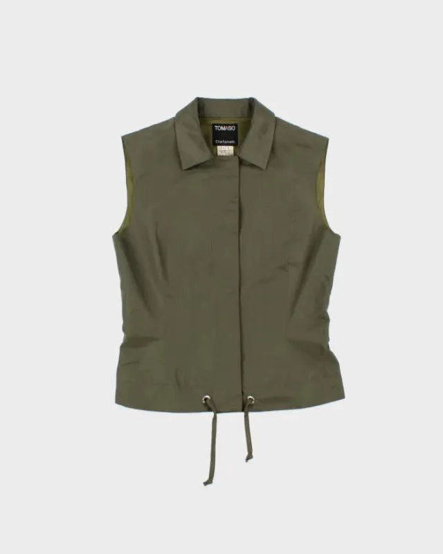 Vintage Y2K 00s Tomaso Stefanelli Silk Blend Khaki Utility Snap Button Vest Jacket - M sold by Rokit