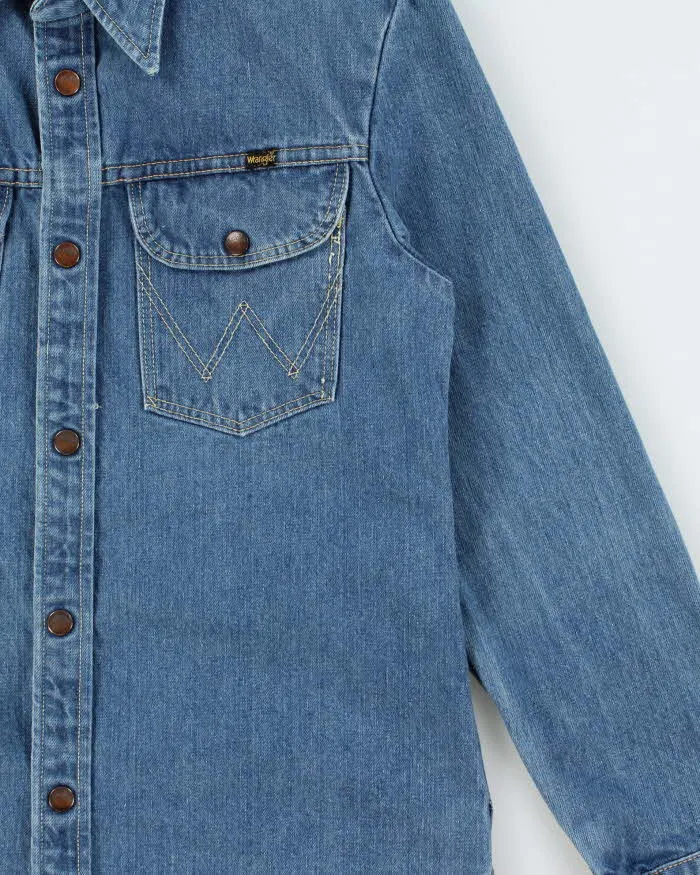 Vintage 1970s Wrangler Dog Tooth Collar Snap Button Denim Over Shirt - S sold by Rokit product image thumbnail 3