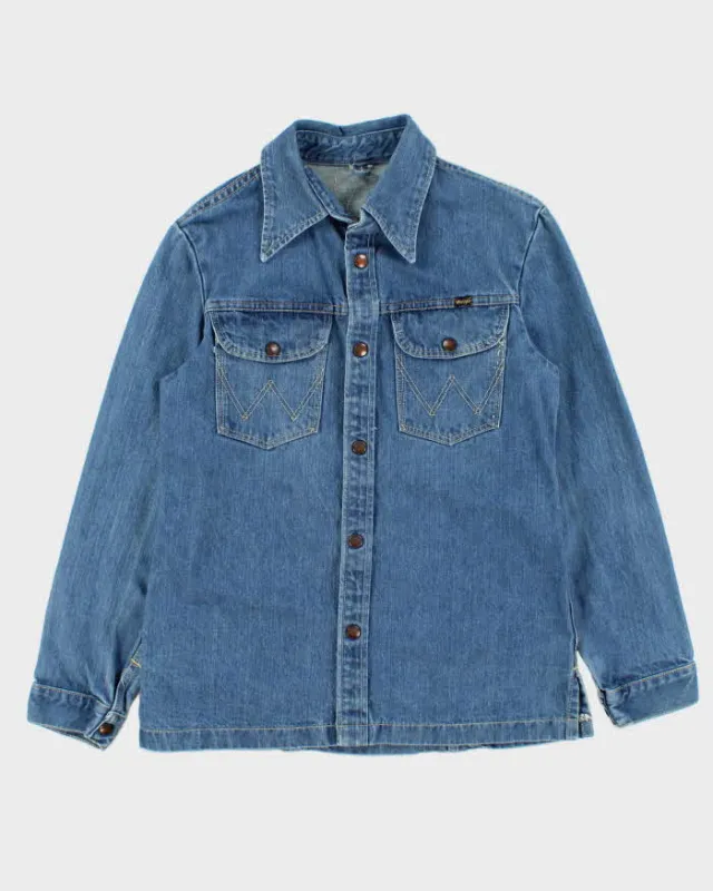 Vintage 1970s Wrangler Dog Tooth Collar Snap Button Denim Over Shirt - S sold by Rokit