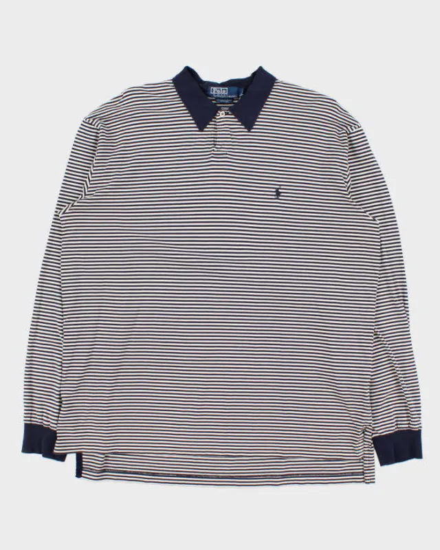 Vintage 1990s Polo Ralph Lauren Striped Pima Cotton Long Sleeve Polo Shirt - L sold by Rokit