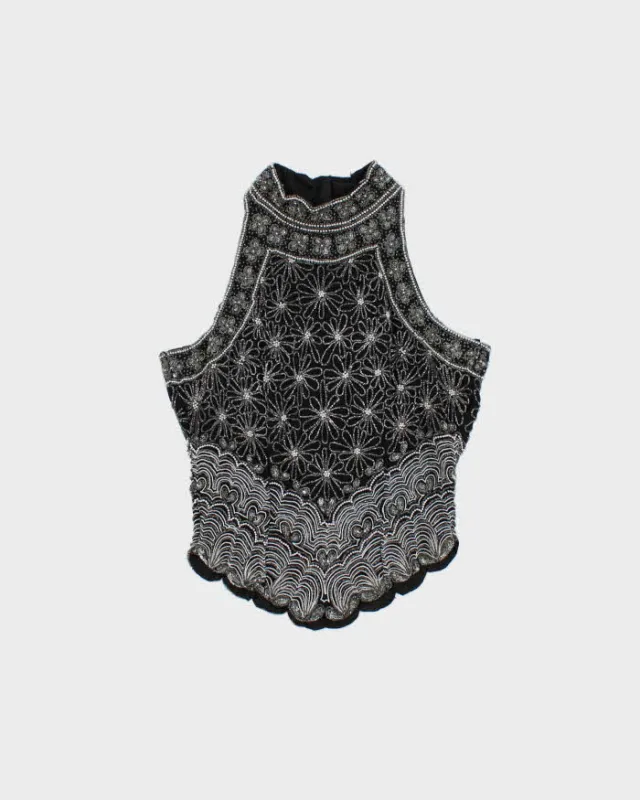 Vintage 90s Papell Boutique Silk Beaded Top - M sold by Rokit