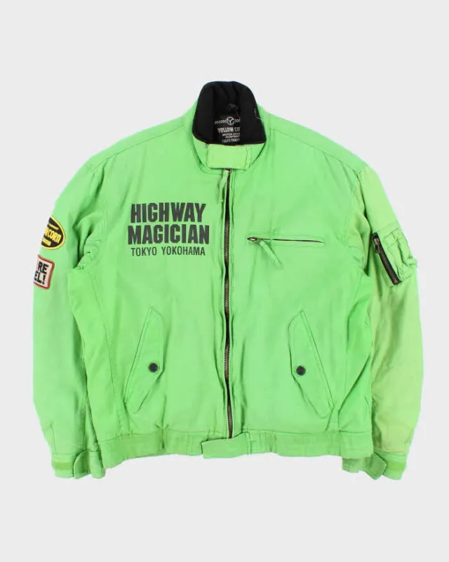 Vintage 1990s Yellow Corn Motorsports Highway Magician Fleece Lined Bomber Jacket - L sold by Rokit