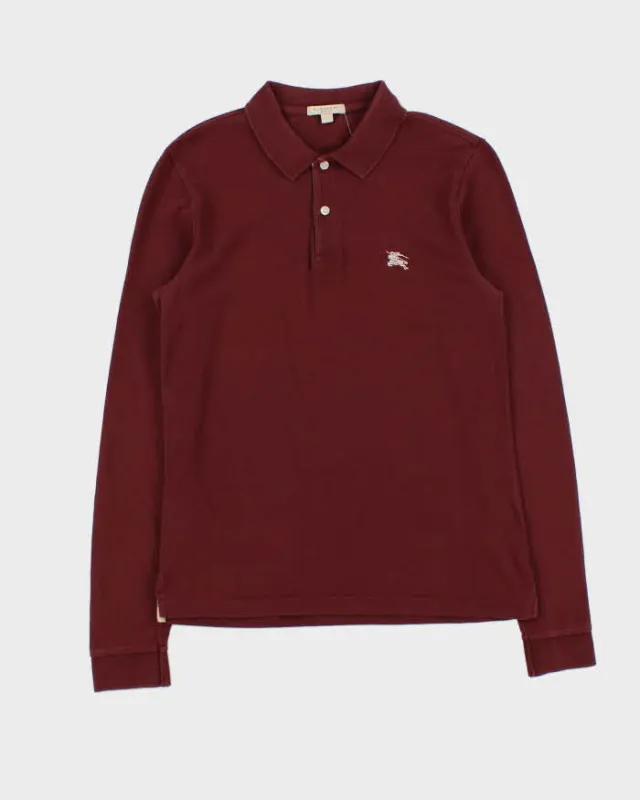 Vintage 00s Burberry Brit Burgundy Long Sleeve Polo Shirt - S made by Burberry