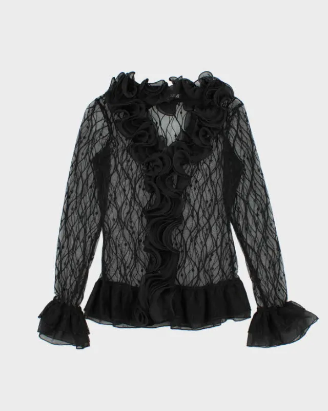 Vintage Y2k 00s Ness Ruffle Mesh Top - S sold by Rokit