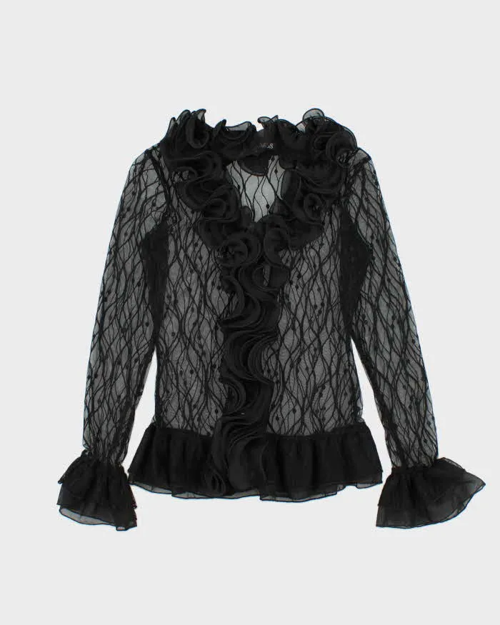 Vintage Y2k 00s Ness Ruffle Mesh Top - S sold by Rokit