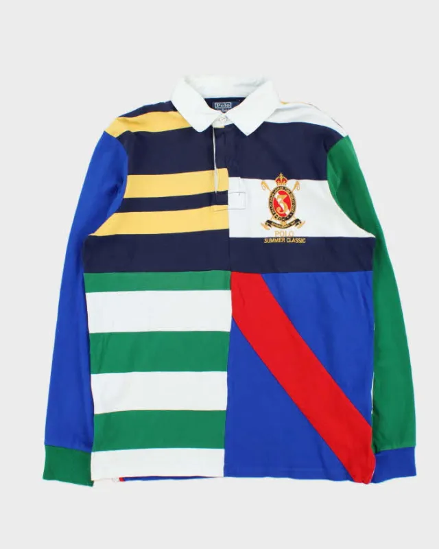 Polo Ralph Lauren Revisited 90s Collection Multicoloured Patchwork Long Sleeve Rugby Shirt - M sold by Rokit