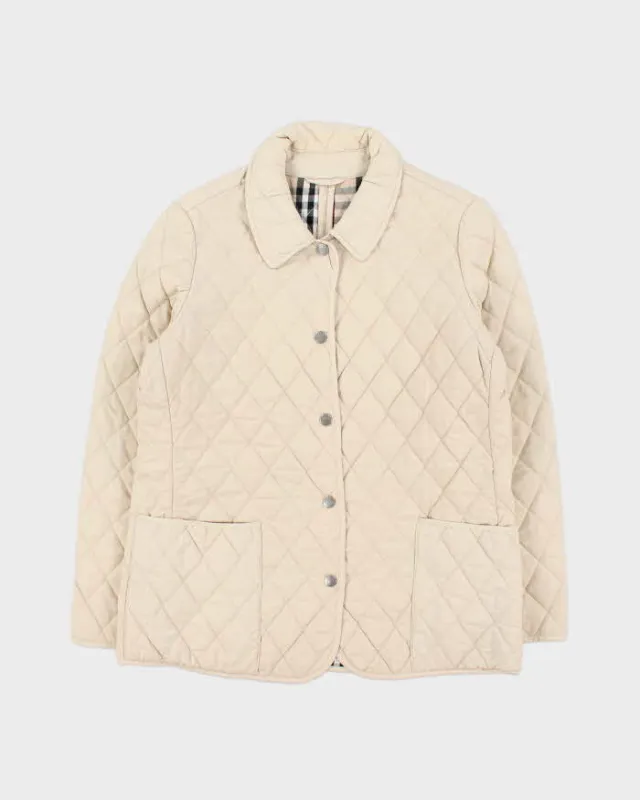 Vintage Women's Y2K 00s Burberry Cream Quilted Collared Jacket - L sold by Rokit