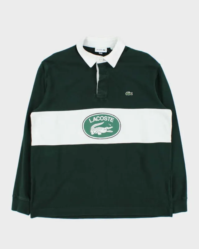 Vintage Lacoste Spell Out Striped Long Sleeve Rugby Shirt - L sold by Rokit