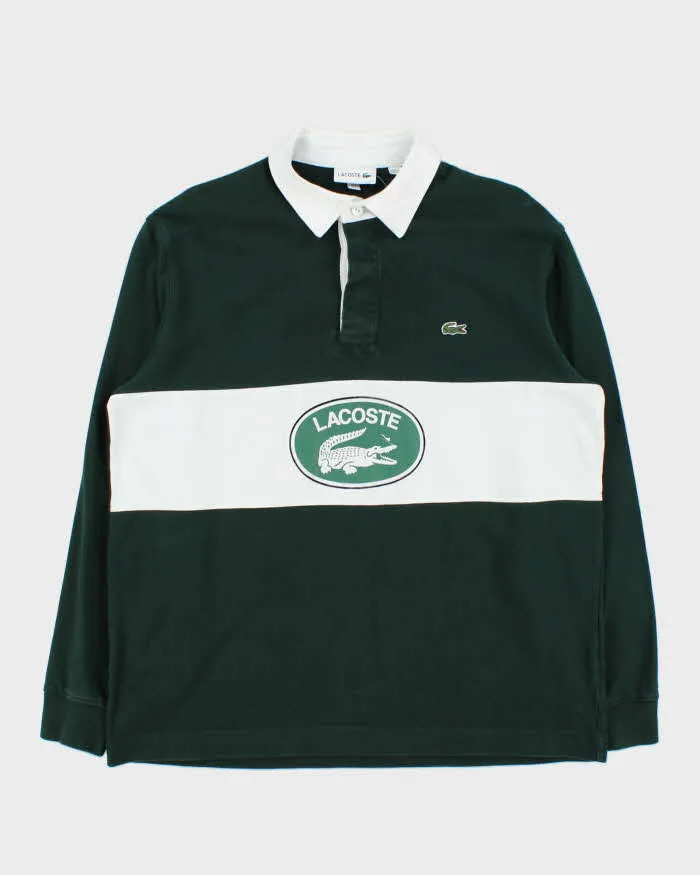 Vintage Lacoste Spell Out Striped Long Sleeve Rugby Shirt - L sold by Rokit